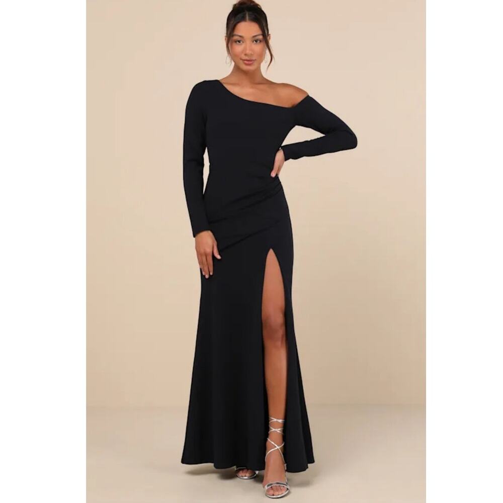 NWT Lulus Elegant Sensation Navy Blue Asymmetrical Pleated‎ Maxi Dress Size XL